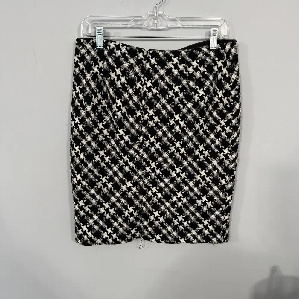 NWT Dalia Collection Wool Blend Short Pencil Skirt Size 8 Black & White Tweed - Picture 2 of 9